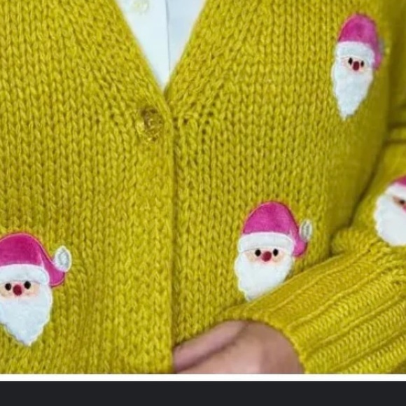 Chartreuse Santa cardigan size small - Picture 3 of 9